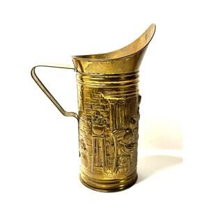 Vintage Peerage England Brass Pitcher Home Scene 9"
